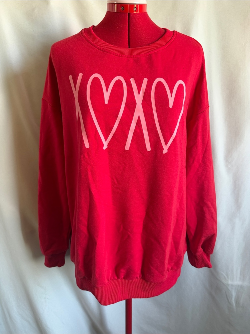Women's Red Crewneck Sweater with Heart XOX Graphic
